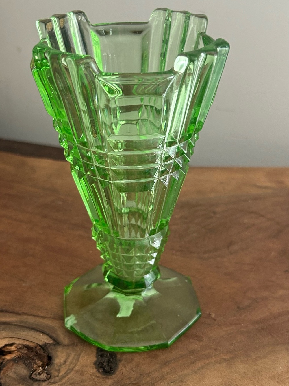 Green Uranium ice cream sundae cup or pedestal Vase 1930s Art Deco